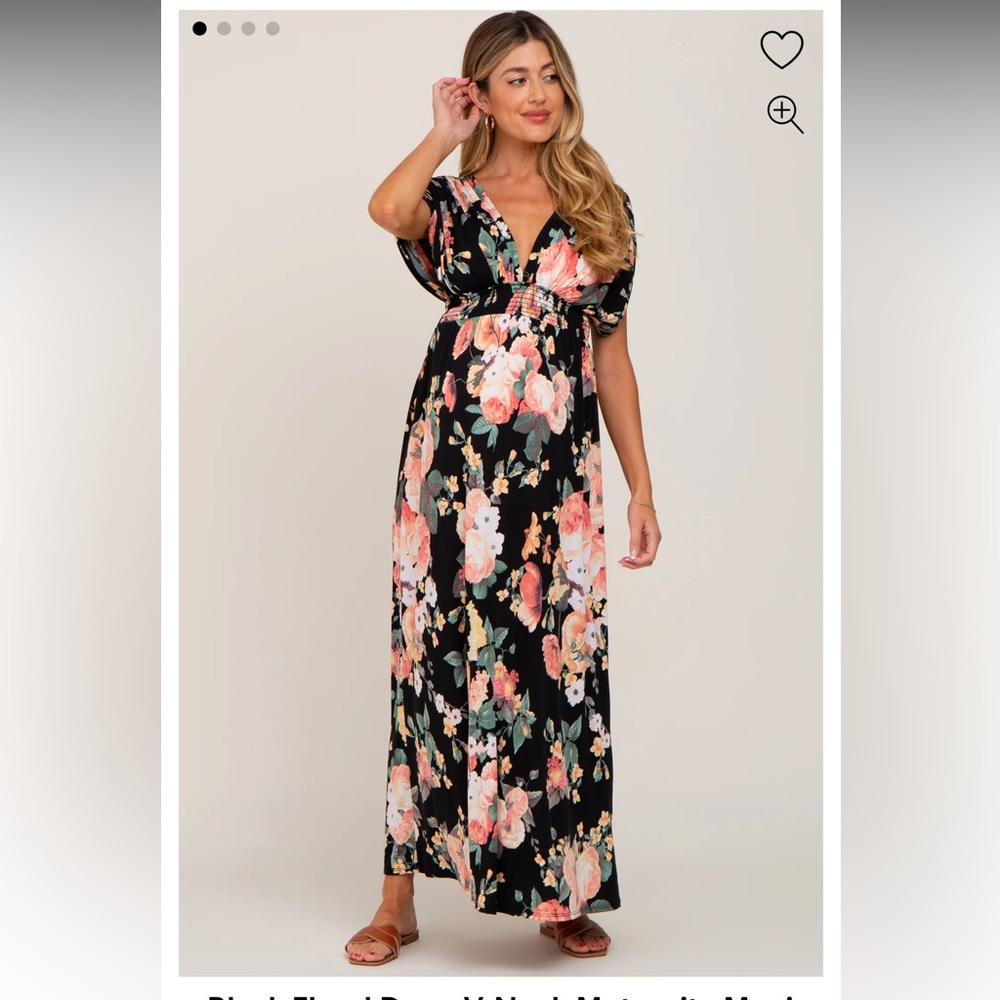 NEW Black Floral Deep V-Neck Maternity Maxi Dress